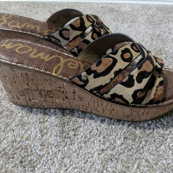 Sam Edelman Leopard Platform 3" Wedge Slides 9.5 - Picture 2 of 7